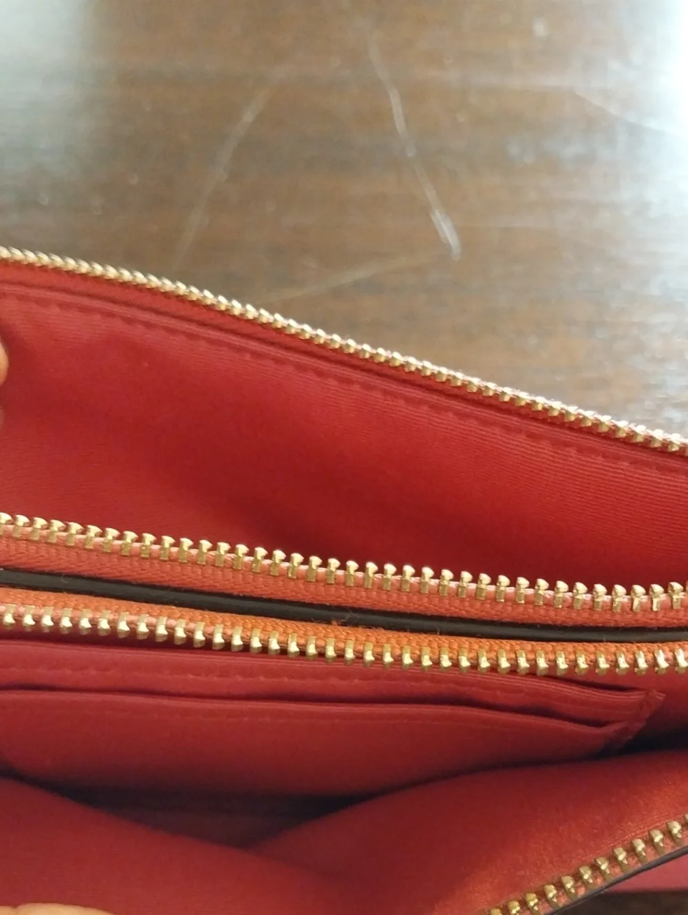 Coach Pebbled Leather Double Wristlet/Wallet - Pinkish Red, Gently Loved